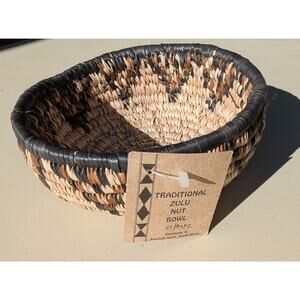 AFRICAN ZULU NUT BOWL BASKET OPEN HANDWOVEN MADE IN SOUTH AFRICA 6.25"x2.25"